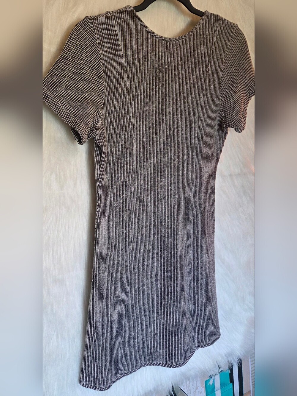 *Rare* 90s Vibes Zara Trafaluc Black & Gray Ribbed Button-Front Mini Dress - Picture 4 of 7